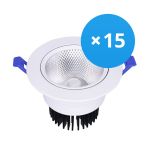 Lot 15x Spot encastrable LED Ronde inclinable 15W 1200lm 60D - 930  | 135mm - Diamètre 110mm - UGR <19 Lot 15x Spot encastrable LED Ronde inclinable 15W 1200lm 60D - 930  | 135mm - Diamètre 110mm - UGR <19